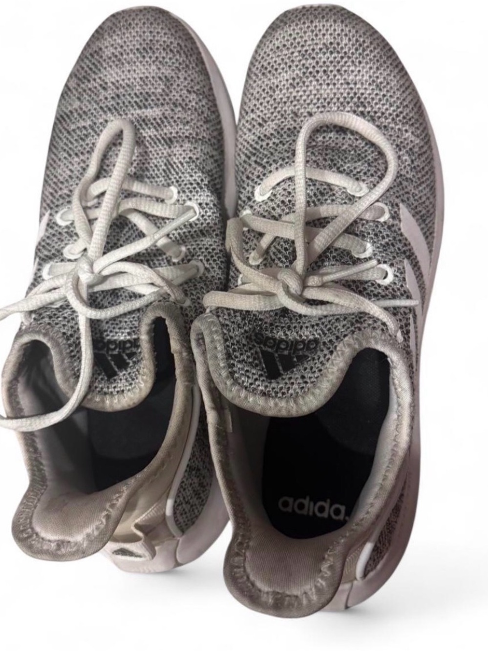adidas White and Gray Knit Athletic Sneakers